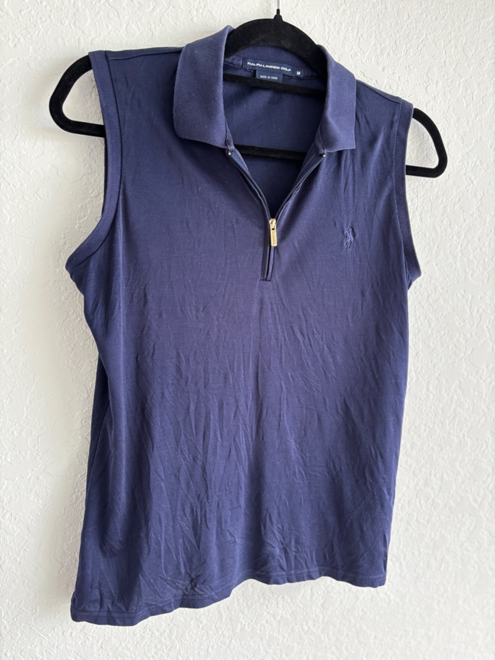 Ralph Lauren Navy Blue Sleeveless Quarter Zip Golf Polo SZ M Performance Top